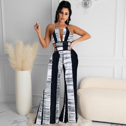2021 Best Quality Fashion Design Jumpsuits Patchwork Halter Strapless Backless Summer Beach Loose Rompers
