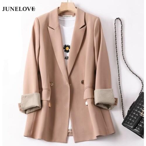 JuneLove Women Autumn Suit Jacket Vintage Female Korean Office Lady Spring New Fashion Design Temperament Double Breasted Blazer