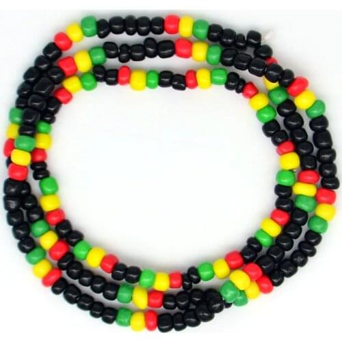 10Set Red Yellow Green Black Glass Seed Beads Necklace and Bracelet Jewelry Rasta Reggae Punk Hiphop Elastic Stretch Fashion