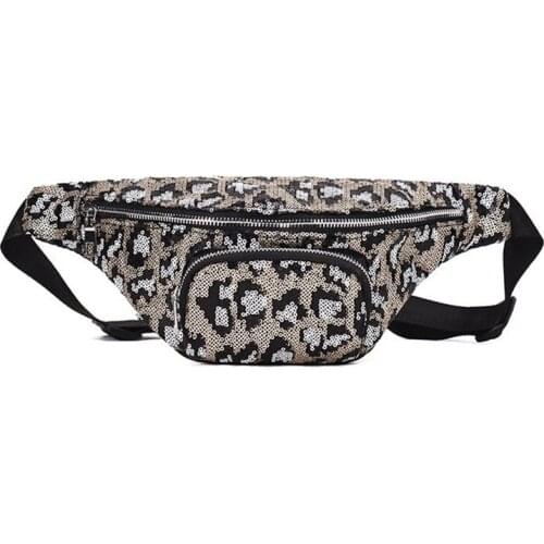 12PCS / LOT Sequin Leopard Chest Waist Belt Bag for Women Fanny Pack Luxury Brand Female Chest Bag Waist Pack Hip Bag
