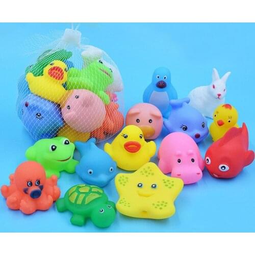 13Pcs Mixed Animal Swimming Water Toy Colorful Soft Floating Rubber Duck Squeeze Sound Squeaky Bathing toy for Baby Bath Toys M3