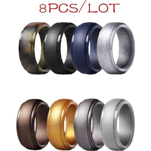 8PCS/LOT Silicone Finger Ring Size 7-14 Flexible Hypoallergenic Crossfit Army Band Rubber Wedding Engagement Ring For Men Women