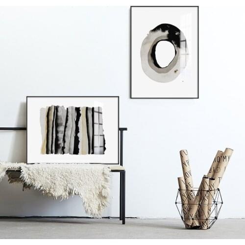 Abstract Geometry Black Ink Circles Golden Line Canvas Painting Sofa Background Wall Picture Poster Living Room Home Decoration