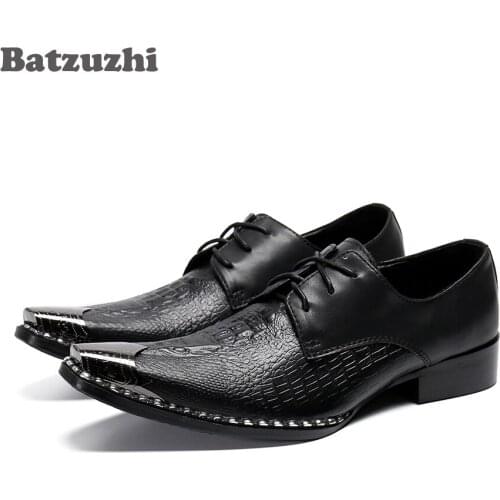 Batzuzhi Formal Leather Dress Shoes Black Lace-up Leather Business Dress Shoes Flats Chaussures Hommes, BIG Sizes US6-12,EU38-46