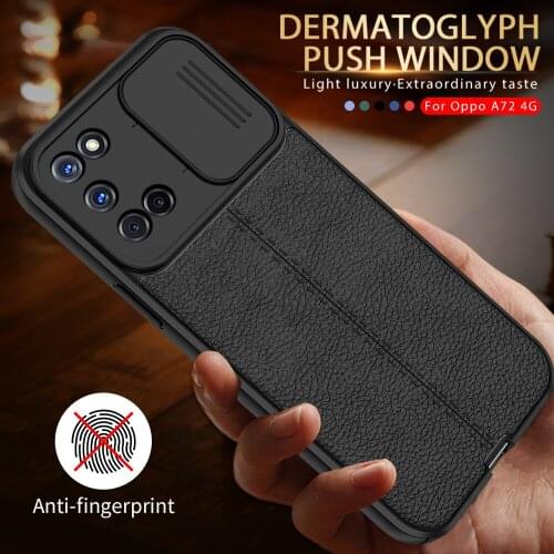 Leather Texture Case For OPPO A72 Lens Push Pull Camera Protection Phone Back Cover Shell Coque For OPPO A92 A52 A 92 72 52 6.5"