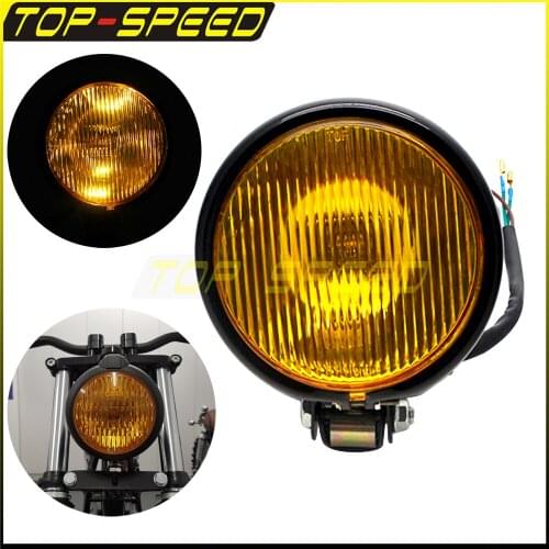 Motorcycle 4-3/8" Yellow Lens 12V Cafe Racer Headlight Headlamp for Harley Suzuki Honda CB400 Shadow Yamaha CG125 GN125