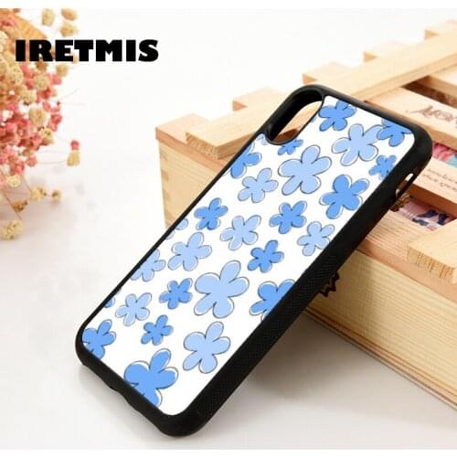 Iretmis 5 5S SE 6 6S TPU Silicone Rubber Phone Case Cover for iPhone 7 8 Plus X Xs 11 12 MINI Pro Max XR flower bloom blue