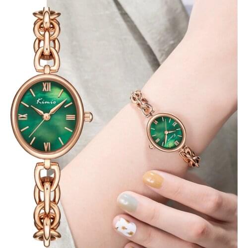 Kimio Brand Natural Stone Dial Watches for Women Oval Simple Retro Bracelet Watch Ladies Waterproof Ins Wind Quartz Watch