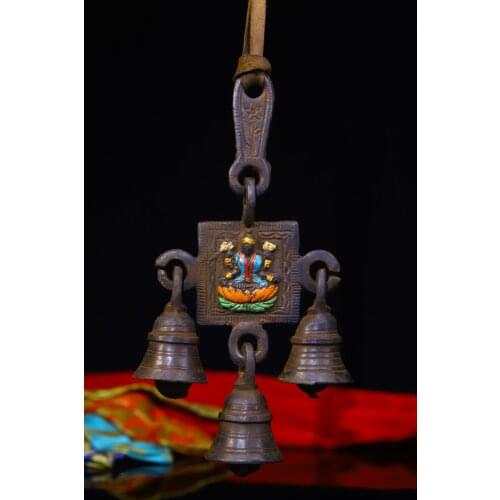 Collection Tibetan Buddhist temple old copper pure hand-engraved and painted wind chimes town house to ward off evil spirits