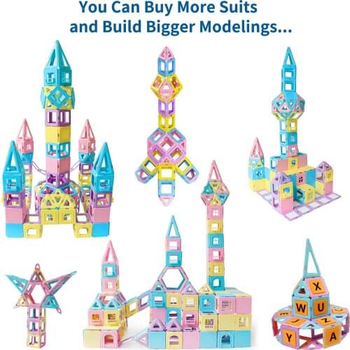 Big Size 136 Pieces Magnetic Tiles Building Brick Blocks 3D Creative Castle Construction Designer DIY Educational Toys for Kids