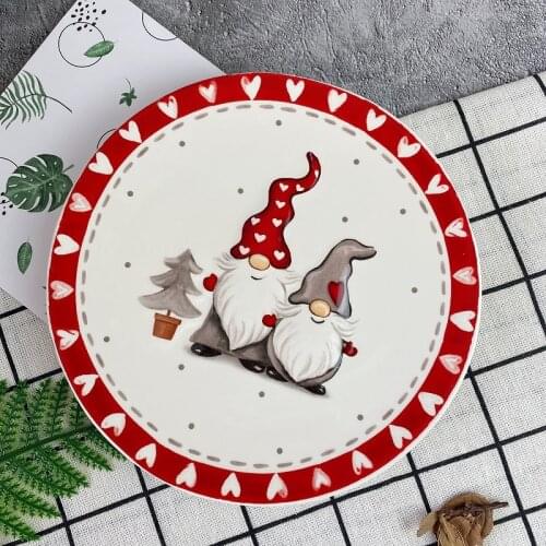 Round Christmas plate ceramic relief shallow dish household tableware small dish creative early afternoon tea decoration plate