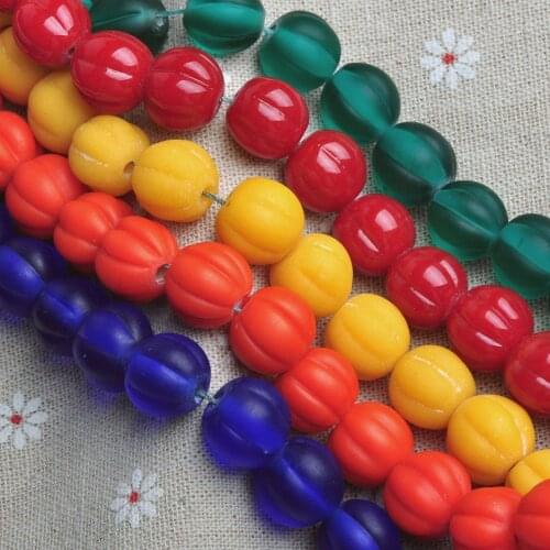 5pcs 10mm 14mm Round Pumpkin Shape Handmade Matte Lampwork Glass Loose Beads for Jewelry Making DIY Crafts Findings