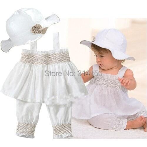 Fashion Baby Girls Clothing Infant Three-Pieces Suits Toddler Sun-Top And Trousers Kid Summer Wear 1Set Free Shipping