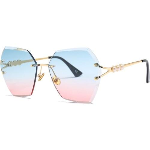 Fashion Pearl SquareTrimmed Frameless Sunglasses WomenShades Rimless UV400 Glasses Gradient Ocean Square Metal Eyewear