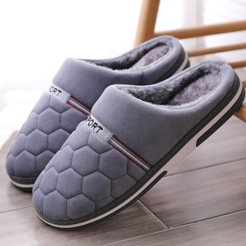 Autumn and Winter Mens Cotton Slippers Extra Large Size Home Cotton Shoes Warm and Thick Bottom