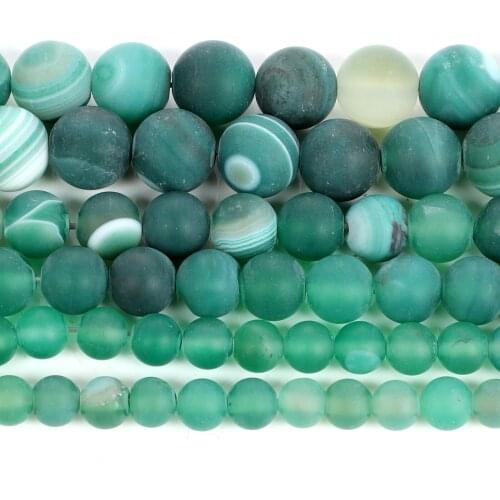 Natural Stone Frosted Green Veins Agates Charm Round Loose Beads For Jewelry Making Finding DIY Bracelets Necklace Strand 4-12MM
