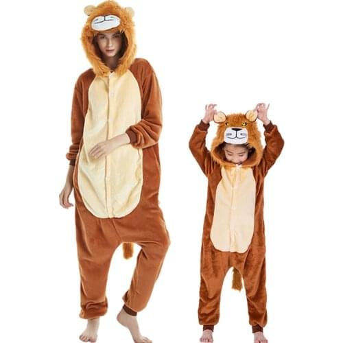 NEW Kids Boys Girls Flannel Cartoon Lion Pajamas Sets Animal Unicorn Pig Pyjamas For Children Winter Animal Sleepwear Onesies