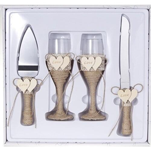 Personalized 4Pcs Wedding Cake Knife Shovel Wedding Goblet Getcake Shovel Cutter Knife Set Wedding Cake Birthday Gift Party Déco