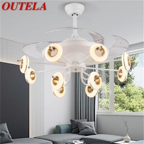 OUTELA Ceiling Fan Light White Branch Invisible Lamp With Remote Control Modern Simple LED For Home