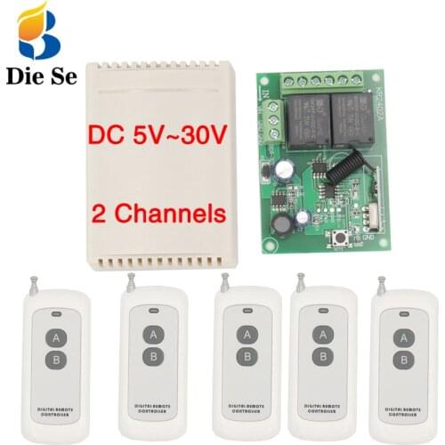 Rf Remote Control System 433Mhz Universal Wireless DIY Switch DC 5V~30V 2CH rf Relay Receiver board and Long Range Transmitter