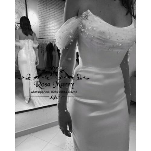 Luxury Pearls Off Shoulder Mermaid Wedding Dresses 2021 Plus Size Long Sleeve Back Split Vestido De Novia Bridal Gowns for Women