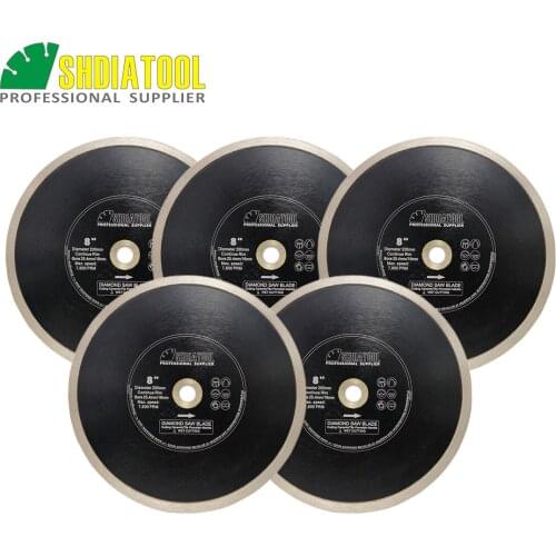 SHDIATOOL 5pcs/set Dia 8"/200mm Hot-pressed Continue rim Diamond Cutting Disc Wet for Porcelain Tile Marble Saw Blades 8inch