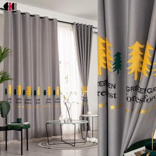 Forest Embroidered Curtains for Living Room Green Tree Room Darkening Pastoral Simple Kids Boys Nursery Bay Window Tende