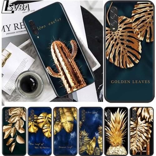 Golden Cactus Banana Leaf for Samsung Galaxy A90 A80 A70 A60 A50 M60 M40 A20E A2Core A10S A10E Silicon Soft Black Phone Case