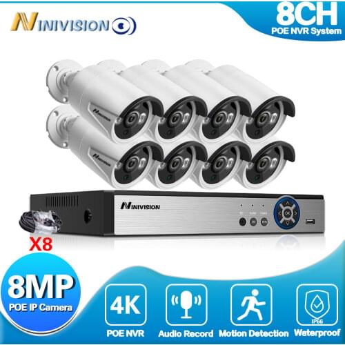 8MP 8ch NVR CCTV Camera System POE Outdoor AI Smart Face Detection Audio Security Surveillance Camera System Set 4K NVR Kit POE