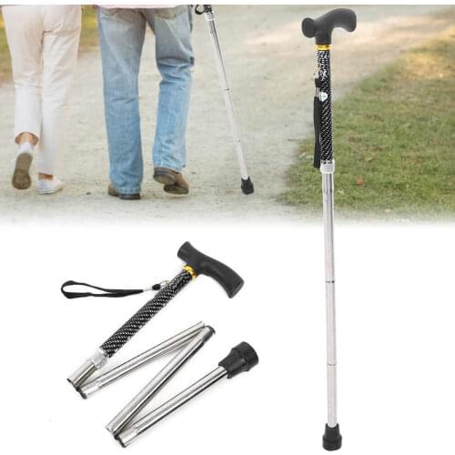Elderly Patients Walking Cane Adjustable Height Handle Crutch Folding Foldable Trekking Hiking Climbing Pole