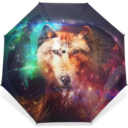 Three Folding Colorful Wolf Animal Kids Windproof Umbrella Fashion Design Automatic Rain Umbrella For Man and Women