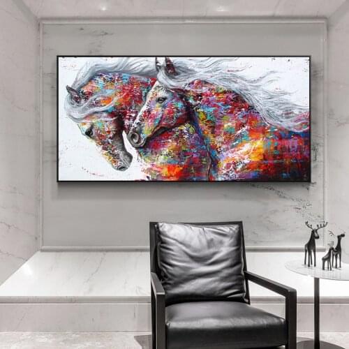 Large Abstract Color Black And White Horse Posters And Prints Animal Wall Art Canvas painting Pictures Nordic Decoration Home