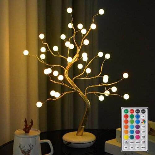Colorful LED Night Light Christmas Tree Fairy Tale Desktop Lamp Family Bedroom Party Plum Blossom Pearl Decoration Tree Lamp