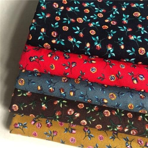 Cotton Linen floral Printed Fabric DIY Girl Skirt Clothing Material 100x145CM