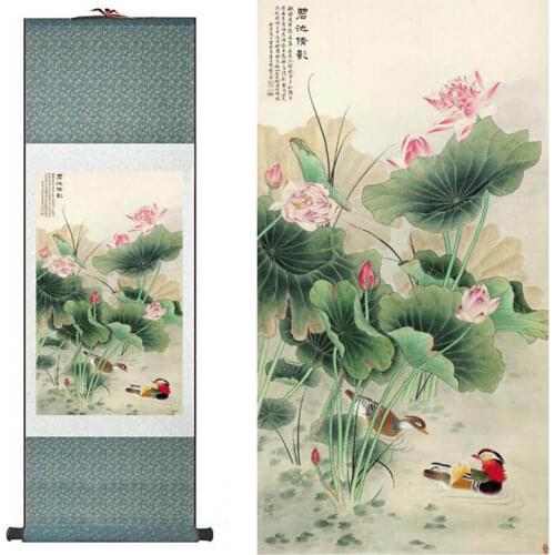 Traditional silk art painting Mandarin Duck and water lily Chinese Art Painting Home Office Decoration Chinese painting