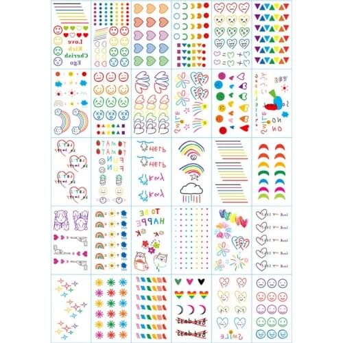 30PCS set Fake Tattoo Sticker Art Temporary Tattoos on the Body Waterproof XuanYa Rainbow Colorful Heart Temporal Tattoos