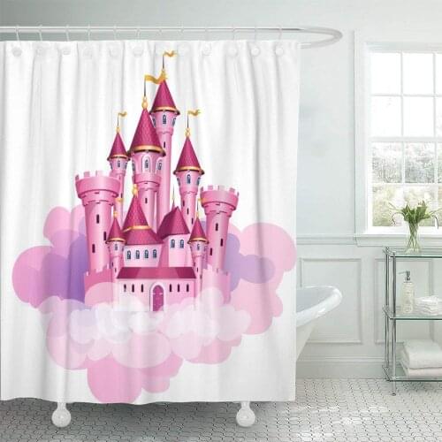 Palace Pink Princess Magic Castle Fairy Cute Cloud Kingdom Shower Curtain Waterproof Polyester Fabric 72 x 78 Inches Set
