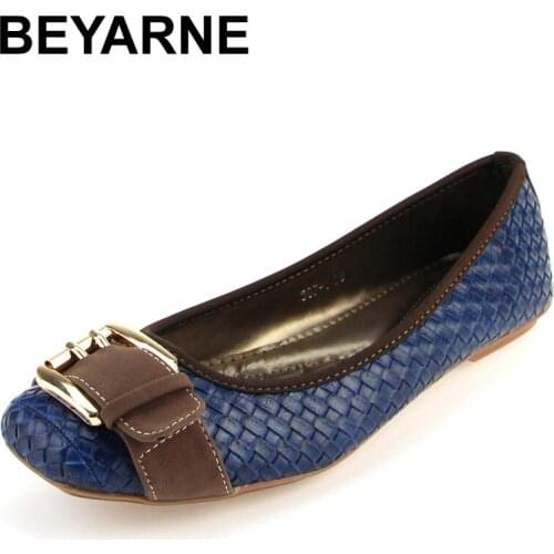 BEYARNE new arrival hasp knitted women single shoes square toe ballet flats soft bottom fashion work shoes woman flat moccasins