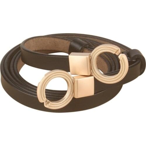Womens Fine Belt Round Buckle Trousers Sweater Dress Decoration Thin Belt Leather Waistband Solid Color Slim Belts Straps
