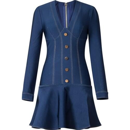 Women Bandage Dress Sexy Elegant Party Club Celebrity Long Sleeve V Neck New Winter Autumn Dress Mini Ladies Clothing