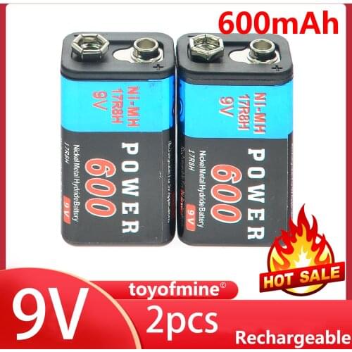 2pcs Durable 9V 9 Volt 600mAh Battery Cell PPS block Power Ni-Mh Rechargeable