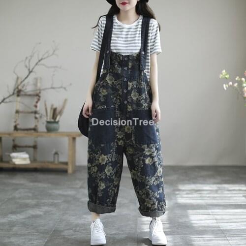 2021 drop crotch jean jumpsuits big baggy printed wide leg overalls trousers boyfriend cargo denim cross pants pantalon palazzo