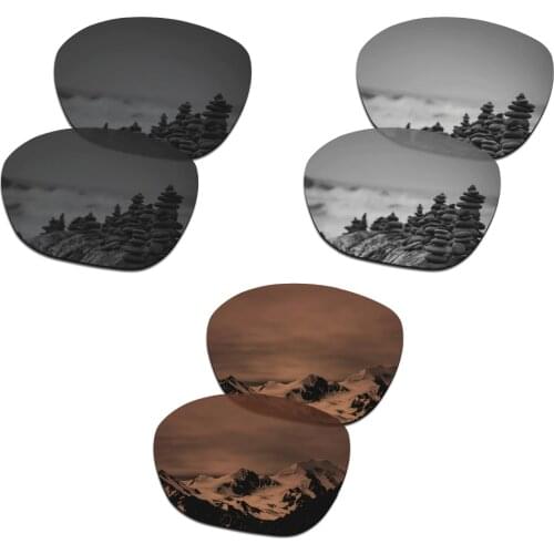 SmartVLT 3 Pairs Polarized Sunglasses Replacement Lenses for Oakley Overtime Stealth Black & Silver Titanium & Amber Brown