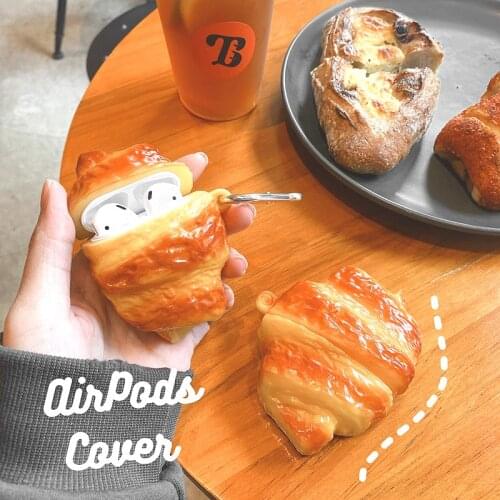 Food Bread 3D Case For AirPods 1 2 Pro Charging Box Croissant Soft Silicone Wireless Bluetooth Earphone Protective Cover Coque