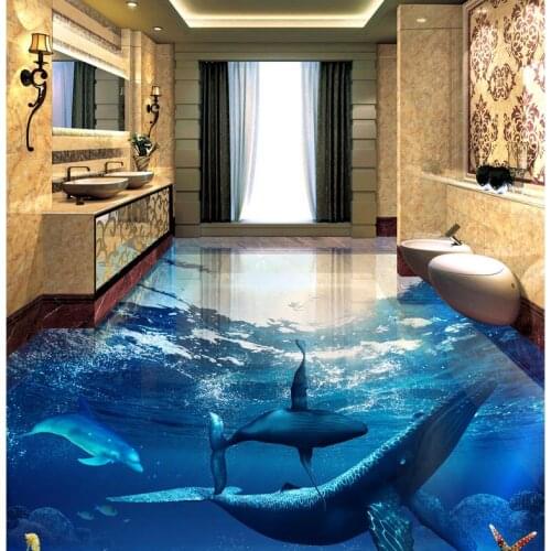 3D wall mural flooring ocean dolphin Photo wallpaper mural floor PVC Waterproof floor mural painting