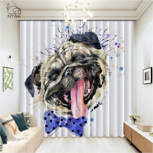 3D Animal Dog Print Pastoral Curtain Window, Door, Living Room Curtains Short Roman Curtain Curtains For Buses Micro Shading