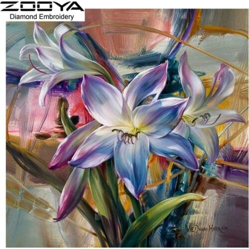 5D DIY Diamond Painting Flower Crystal Diamond Painting Cross Stitch Beautiful Lily Florals Needlework Home Decorative BJ953