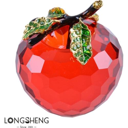 60mm Red Glossy Crystal Apple Paperweight Glass Paperweight Fruit Crafts Gifts Art&Collection Souvenir Home Wedding Decoration