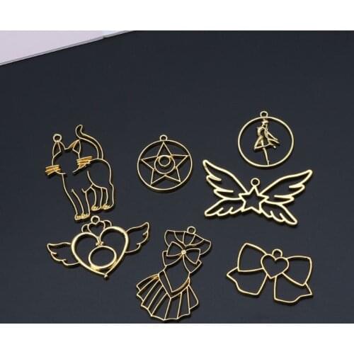 7Pcs Open Bezel Charm Blank Frame Pendant for UV Resin Crafts Jewelry Making