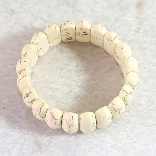 White calaite stone 25x10mm beads Fashion DIY Bracelets Bangles 7.5" B312
